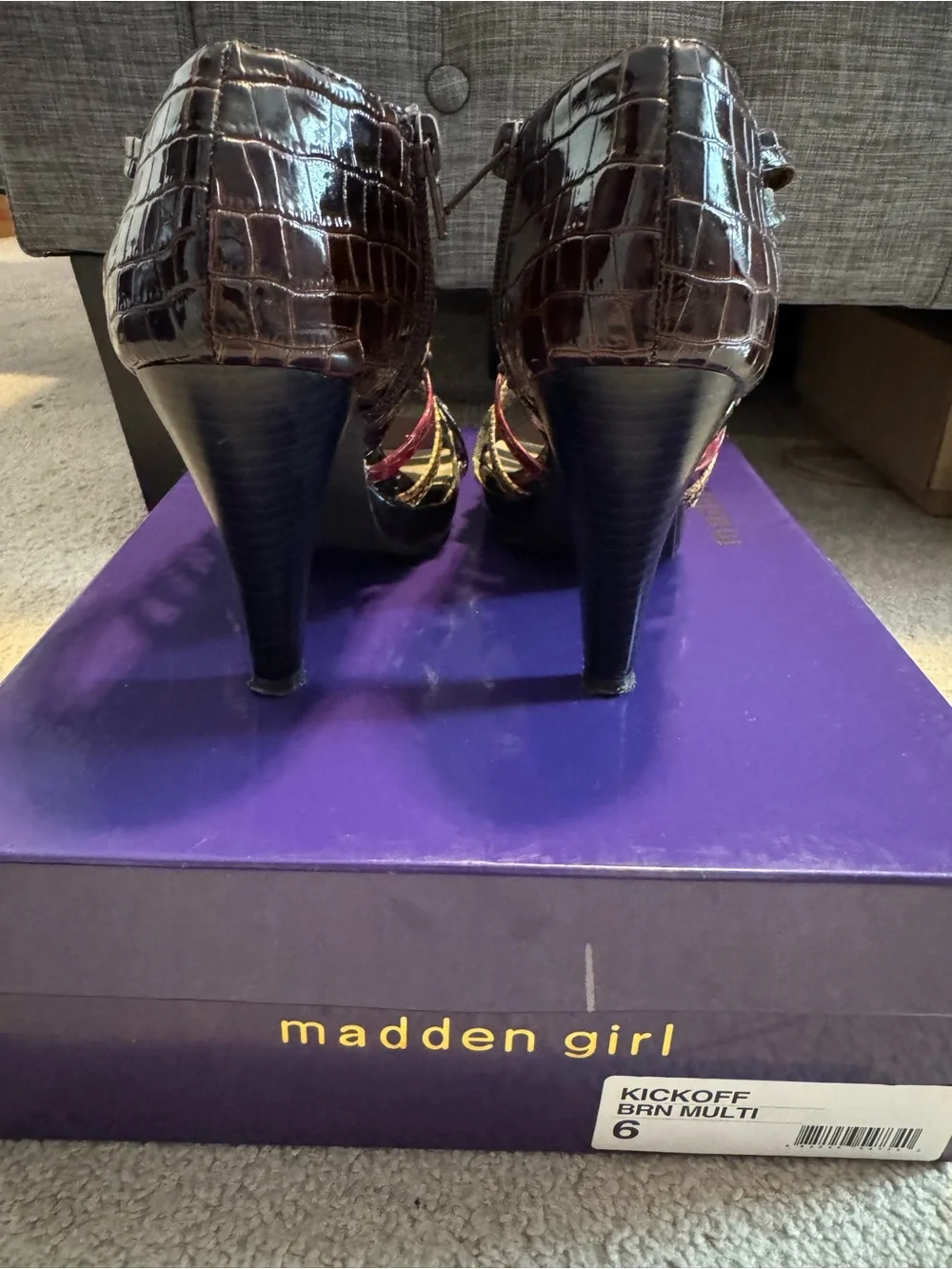 Madden Girl Kickoff Brown Multi Strappy Cage Platform Heels Women's Size 6